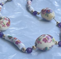 Vintage 13 Inch Colorful Polymer Clay Beaded Floral Necklace