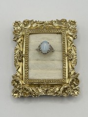 Vintage Opalite Glass Oval Ring Silver Tone Filigree Setting Size 6 Witchy Gift