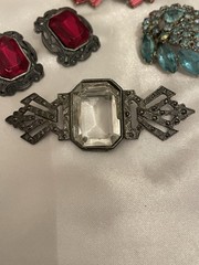 VTG-NOW JEWELRY LOT GLASS Stones Clear Brooch Blue/ Pink Red Earrings Post Clip