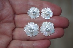 White Carved Flower Mother of Pearl Jackets to use with any studs: 18MM one pair