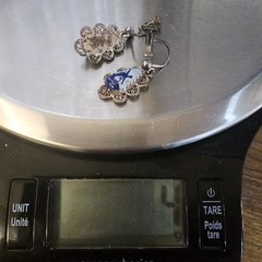 VTG 835 Silver Delft Blue Porcelain Windmill Filigree Dangle Screw Back Earrings