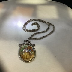 Large Beautiful Vintage LIMOGES FRANCE Cameo Necklace Courting Couple Porcelain