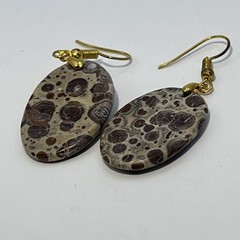Lg Oval Asteroid Jasper Gold French Wire Earrings Natural Gemstone Earthy Casual
