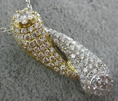 LARGE 2.46CT DIAMOND 18K WHITE & YELLOW GOLD 3D DOUBLE LUCKY HORN FLOWER PENDANT