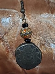 VINTAGE 2″ ANTIQUED BRONZE & CLOISONNE BEAD DROP DANGLE PIERCED EARRINGS