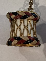 Vintage WW11 Drum & Bugle Sweetheart Pin Patriotic Red White Blue Leather Braid