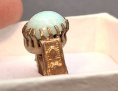 Antique Rose Gold Toned Turquoise Cabochon Ring Vintage Size 8