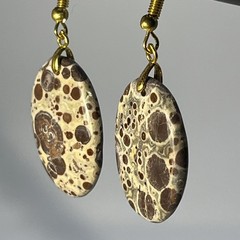 Lg Oval Asteroid Jasper Gold French Wire Earrings Natural Gemstone Earthy Casual