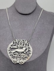 Vintage Bird Floral Pendant Silver Tone Filigree Open-Work Design 18″ Chain