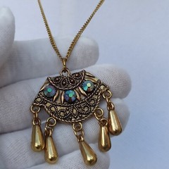 Vintage Necklace Gold Tone Aurora Borealis Chandelier Bohemian Oriental Ethnic