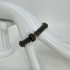 Vintage Sterling Silver 925 Marcasite and Black Onyx Link Bracelet 7.5 Inches