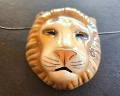 Vintage Ceramic Lion’s Head pendant necklace on 18″ black cord