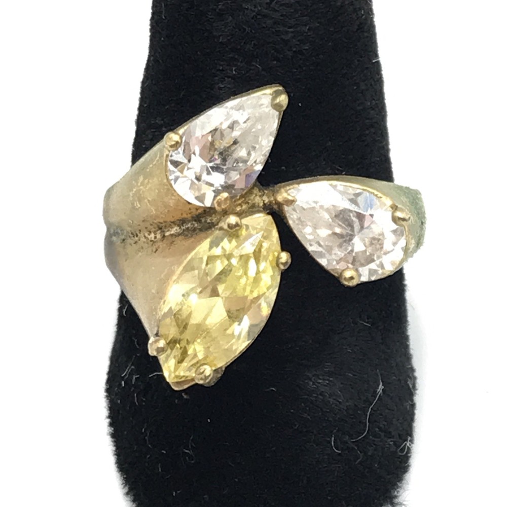 Vintage Sterling Silver Gold Plated Multi Color Cubic Zirconia Stone Ring sz 7