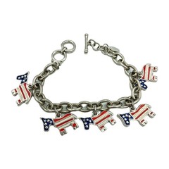 Vtg Cookie Lee Donkey Charm Bracelet 7–7.5″ Red White Blue Toggle VGC