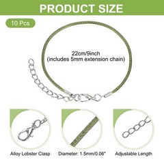 10 PCS Army Green Bracelet Cord, 9″ 1.5mm Cord with Clasp for Bracelet