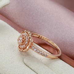 Vintage 585 Rose Gold Zircon Rose Flower Ring Women Crystal Wedding Jewelry Gift