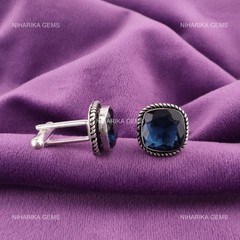 925 Silver December London Blue Topaz Gemstone Business Formal Mens Cufflinks