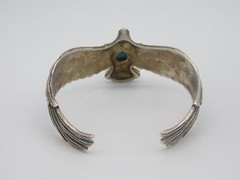 JTV DESIGNER BBJ STERLING SILVER BALD EAGLE BIRD TURQUOISE STONE CUFF BRACELET