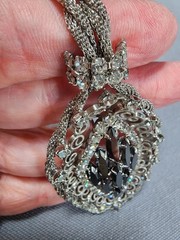 Juliana DeLizza Elster Hematite Necklace And Earrings Silvertone Filigree Mesh