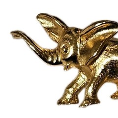 VTG Mode ART Gold-Tone Happy Elephant Brooch 1.5″ X 1.25″ Whimsical Trunk Up