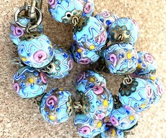 Murano Venetian Wedding Cake Glass Beads 15 Inch Choker Necklace Foil