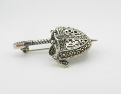 Vintage Sterling Silver Marcasite Rainy Day Umbrella with Dangles Pin 1 3/4″