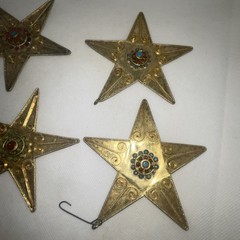 Nepal Gold Brass Tone Star Coral Turquoise Handmade Amulet Pendent, Ornament 4″