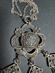 Vintage Tinn Per Necklace Norway Pewter Pendant Silver Tone Modernist Signed