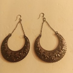 Filigree HalfMoon Crescent Dangle Hoop Earring Gypsy Boho Tribe Celestial Pierce