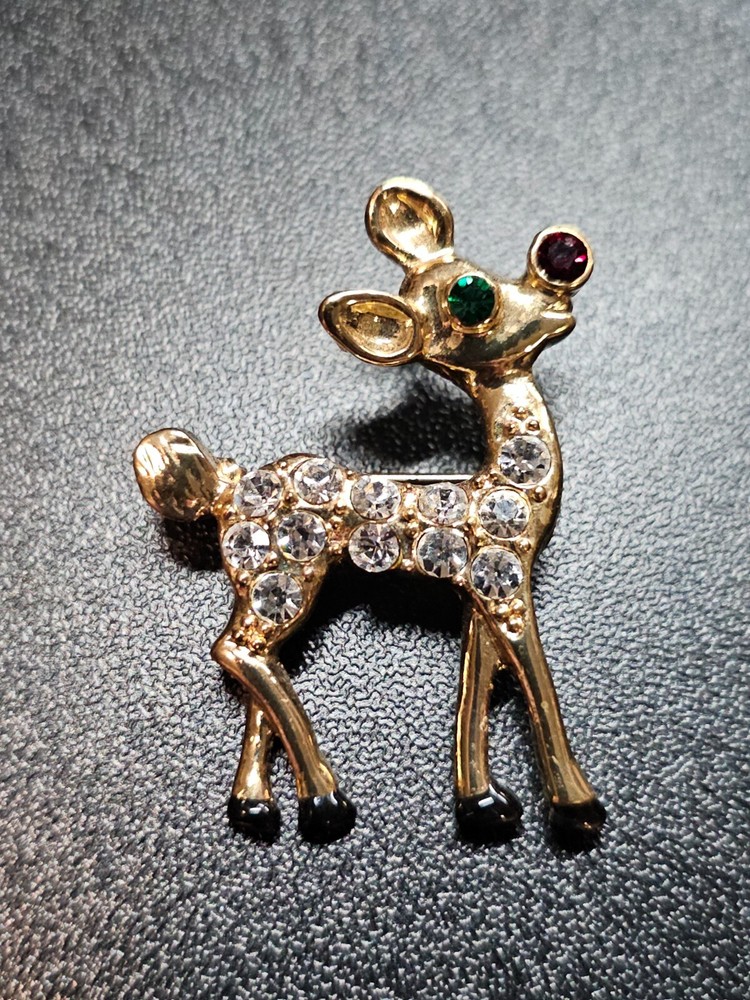 Vtg EISENBERG ICE Rudolph Reindeer Rhinestone Brooch Pin Rare! Signed!