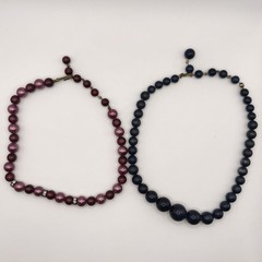 2 Vintage Faux Pearl Necklaces Blue Pink Burgundy Beaded Rhinestone