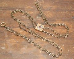 Victorian Seed Pearl Horseshoe red stone Slide on 36″ Long Chain
