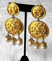ERWIN Pearl Vintage Baroque Runway Hollywood Byzantine Gold Statement Earrings