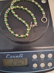 Vintage Mexico 925 Sterling Necklace Green Stone Pendant Glass Beads 16″ Toggle