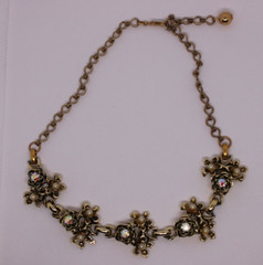 Vtg Gold Tone AB Rhinestone Cluster Choker Necklace 15″ 1950s 1960s Unsigned