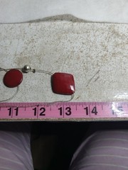 Vintage Necklace 13 Inch 2 Rows Silver Tone Chain With Red Enameled Beads