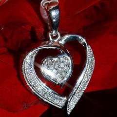 10k white gold pendant 0.10ct natural diamond heart charm vintage 1.16gr N3318