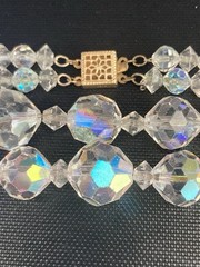 Aurora Borealis Crystal Necklace 2 Strand 25″ 31″ Vintage Chain Strung GF Clasp