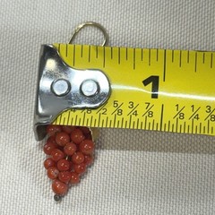 Vintage Gold Tone Red Coral Bead Grape Cluster Drop Earrings French Hook Retro