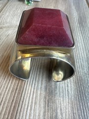 NEW Ann Taylor LOFT Gold Semi Precious Stone Cuff Bracelet Burgundy Wine Square