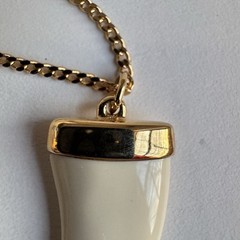 Vintage AVON 1978 Pendant Necklace Gold Chain Faux Ivory 20” Adventure Tooth