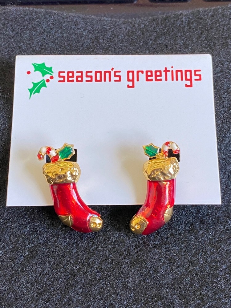 Signed (Vero) Holiday Stockings Clip Earrings!1007