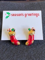 Signed (Vero) Holiday Stockings Clip Earrings!1007