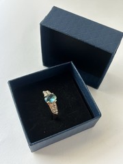 Vintage Blue Cubic Zirconia Ring Gold Plated Womens Size 8.5