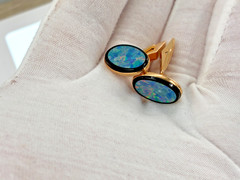 14K Yellow Gold Opal B.A. Ballou Cufflinks Bullet Back Retro MCM Jewelry B.A.B