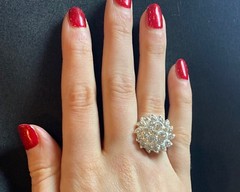 SPARKLY SILVER RING Rhinestone Adjustable band FITS ALL Crystal Silver Plated