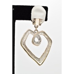 Vintage Heart Clip Pm Earrings Dangle Silver Heavy Cursive Chunky NOS 80s BinA4