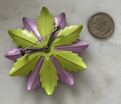 Vintage Lavender & Green Enamel Flower Brooch ~ Nice!