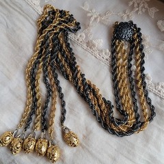 Vitg 80s Napier Lariat Necklace Gold Gunmetal 6 Chain Tassel Statement Runway