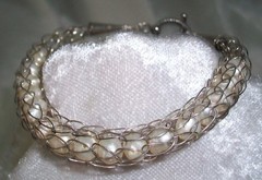Vintage 925 Sterling Silver Chainmaille Pearl Viking Dragon Tail Toggle Bracelet